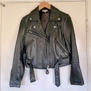 Genuine leather cropped moto jacket S